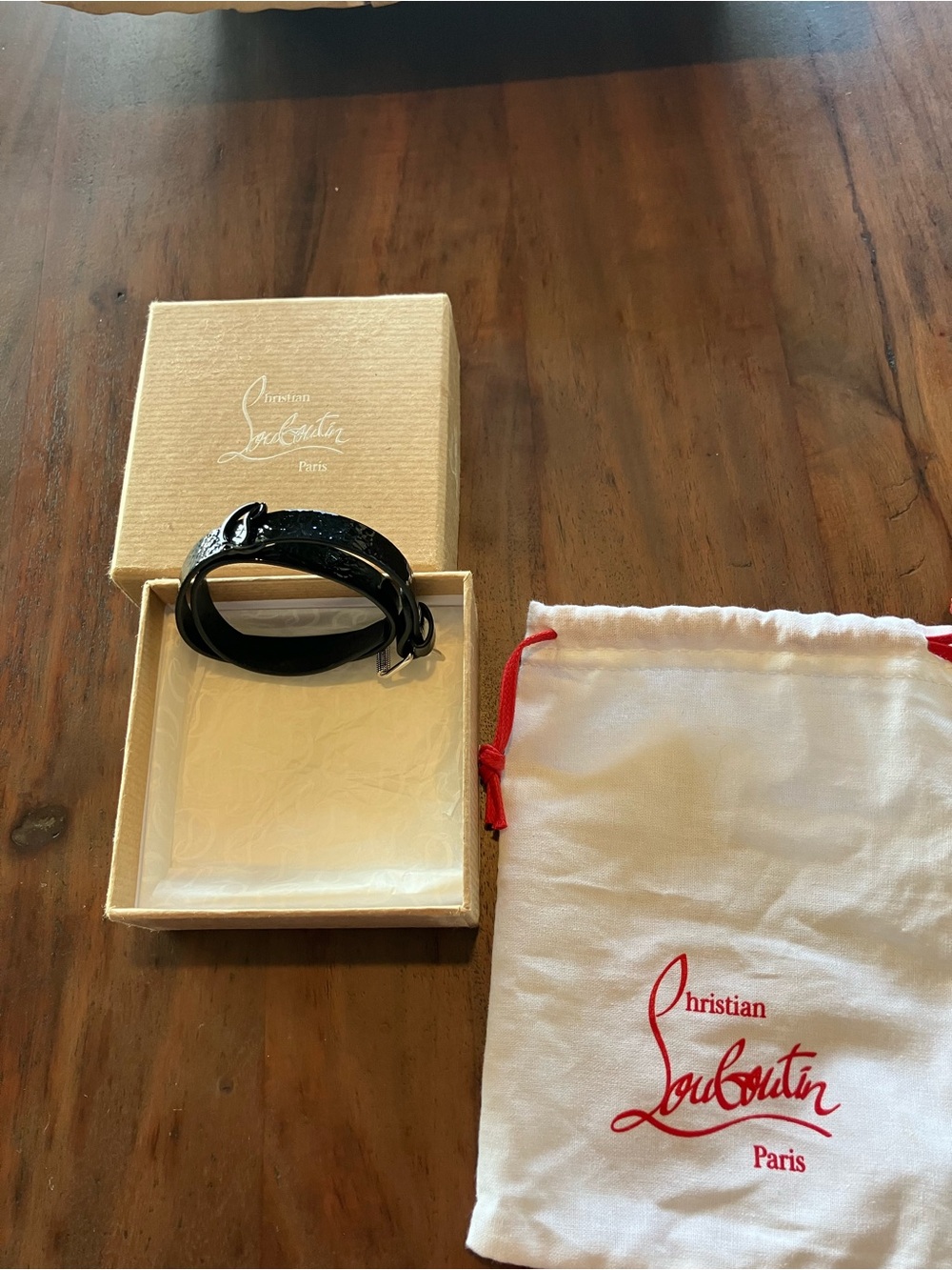 Christian Louboutin Black Patent Leather unisex Bracelet with Signature Hardware - Picture 3 of 9